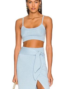 Camila Coelho Pale Blue Knit Crop Top & Wrap Skirt Set